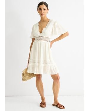 Gini London Lace Trim Viscose Mini Skater Dress - White