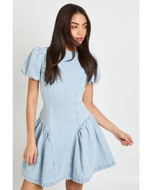 Boohoo Puff Sleeve Denim Mini Dress - Blue