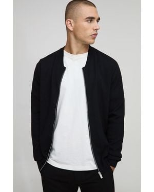 BoohooMAN Regular Fit Smart Knitted Bomber Jacket - Black