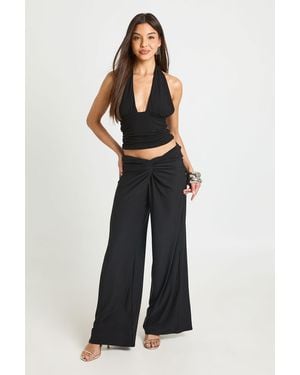 Boohoo Super Soft Rib Halterneck Ruched Top - Black