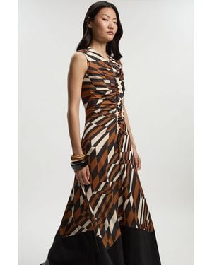 Karen Millen Geo Printed Jersey Crepe Hanky Hem Maxi Dress - Blue