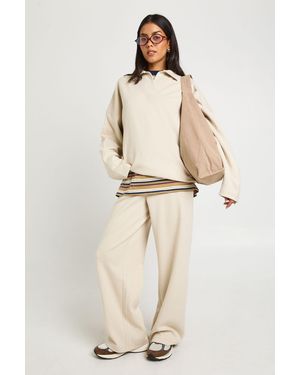 Boohoo Interlock Straight Leg Jogger - Natural