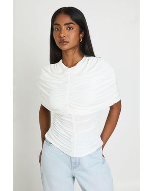 Boohoo Pleated High Neck Cape Detail Top - White