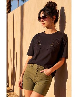 D.u.s.k Floral Cut Out T-Shirt - Black