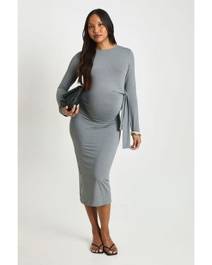 Boohoo Maternity Tie Side Wrap Midaxi Dress - Grey