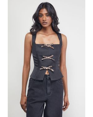 Warehouse Satin Tie Front Corset Top - Blue
