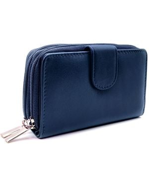 Woodland Leathers Genuine Leather Purse With Two Zipper Pocket - Blue