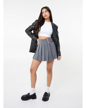Pink Vanilla Tailored Belted Pleat Mini Skirt - Grey