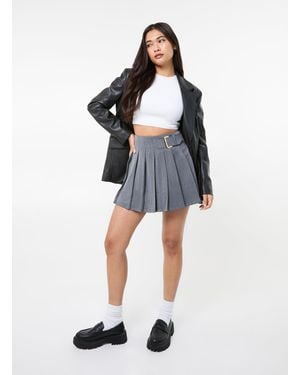 Pink Vanilla Tailored Belted Pleat Mini Skirt - Grey