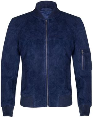 Infinity Leather Suede Trucker Shirt Denim Jacket - Blue