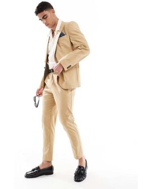 ASOS Linen Blend Tapered Suit Trousers - Natural