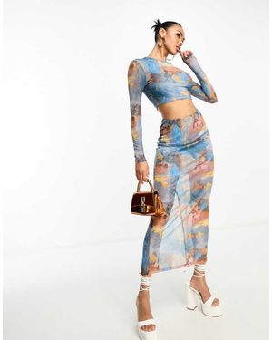 In The Style Mesh Column Maxi Skirt Co-Ord - Blue