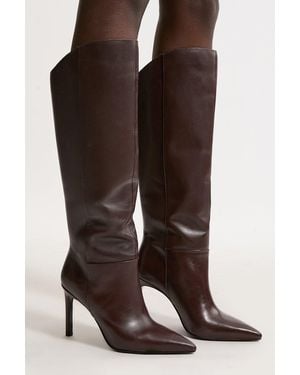 Karen Millen Leather Pointed High Heel Western Boot - Brown