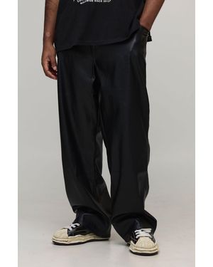 BoohooMAN Plus Tumbled Pu Relaxed Fit Trousers - Black