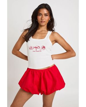 Boohoo Puffball Cotton Shorts - Red