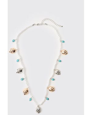 BoohooMAN Gem And Skull Mock Pearl Necklace - White