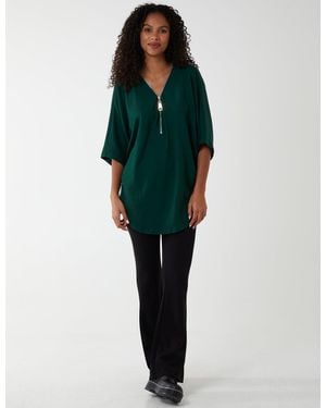 Blue Vanilla Plain Zip Front Top - Green