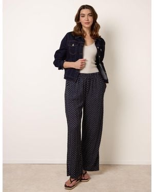 Blue Vanilla Spot Print Crinkle Wide Leg Trousers - Blue