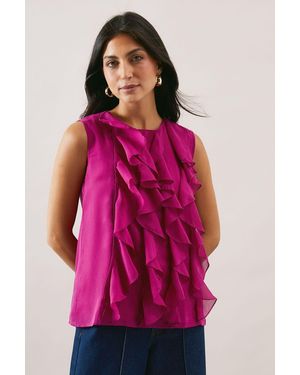 Wallis Ruffle Sleeveless Chiffon Blouse - Pink