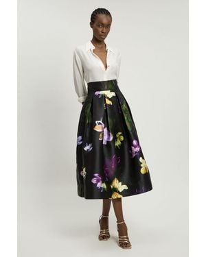 Karen Millen Floral Woven Twill Prom Skirt - Blue