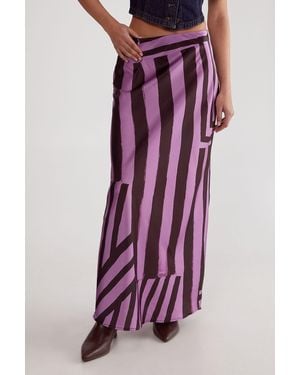 Nasty Gal Abstract Satin Stripe Bias Maxi Skirt - Purple