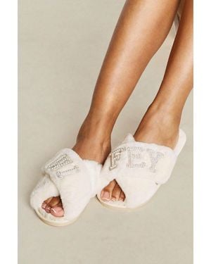 Boohoo Bridal 'Wifey' Embellished Slippers - Natural