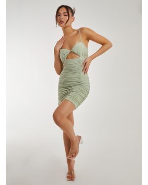 Pink Vanilla Cupped Ruched Mini Strappy Dress - Green