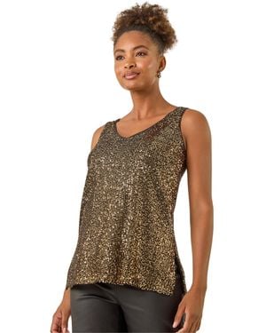 Roman Sequin V-Neck Vest Top - Metallic