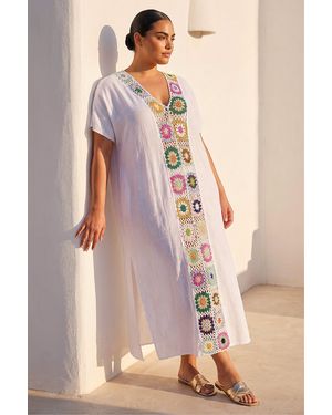 Roman Curve Crochet Detail Midi Dress - Pink