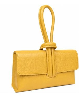Woodland Leathers Italian Leather Clutch Bag, Convertible Crossbody Shoulder Wristlet Purse - Yellow