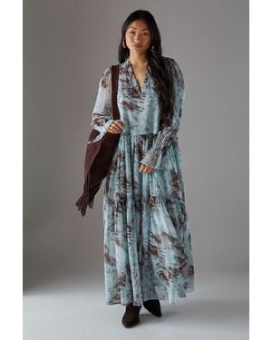 Warehouse Petite Premium Raw Edge Georgette Tiered Maxi Dress - Grey