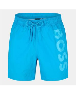 BOSS Octopus Swim Shorts With Bold Branding - Blue