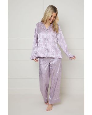 Oasis Jacquard Satin Relaxed Wide Fit Pyjama Set - Purple