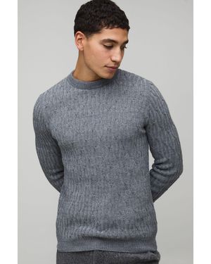 BoohooMAN Regular Fit Cable Knitted Jumper - Grey