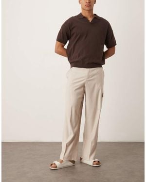 ASOS Smart Wide Leg Cargo Trousers - Natural