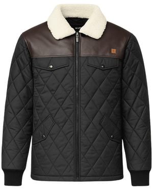 J.b.willis Quilted Biker Jacket Leather Shoulder Sherpa Collar - Black