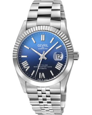 Gevril Automatic West Village Fusion Elite Swiss Sellita Sw200 Cobalt Horizon Gradient Dial Satin And Polished Bracelet - Grey