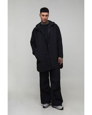 BoohooMAN Tall Quilted Popper Side Oversized Festival Raincoat - Blue