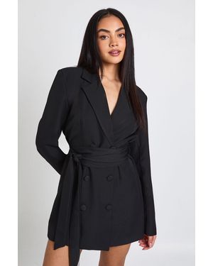 Boohoo Obi Tie Waist Tailored Blazer Dress - Black