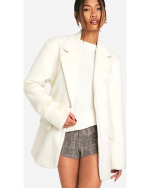 Boohoo Belted Wool Look Coat - Natural