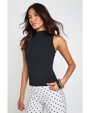 Boohoo Fitted High Neck Sleeveless Cinched Top - Blue
