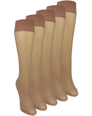 Sock Snob 5 Pack Ladies Knee High Pop Socks 15 Denier Lightweight Sheer - Brown