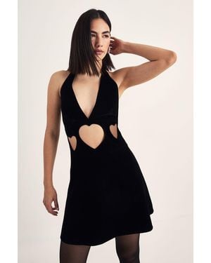 Nasty Gal Velvet Heart Cut Out Halter Neck Mini Dress - Black