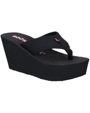 Rocket Dog Diver Webbing Slip On Wedge Flip Flops - Black