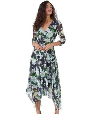 D.u.s.k Abstract Stretch Mesh Hanky Hem Wrap Dress - Green