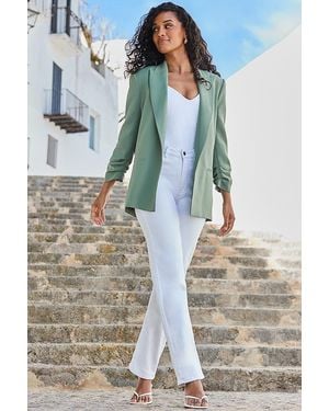Sosandar Sage Relaxed Fit Longline Blazer - Blue