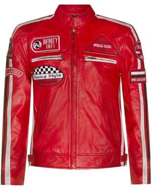 Infinity Leather Racing Biker Jacket-Portland - Red