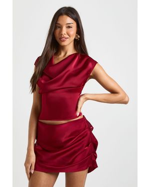Boohoo Satin Drape Front Skort - Red