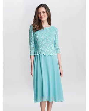 Gina Bacconi Rona Midi Dress With Lace Bodice & Chiffon Skirt - Blue