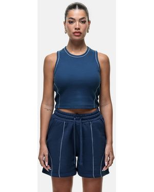 Good For Nothing Stitch Detail Cropped Vest Top - Blue